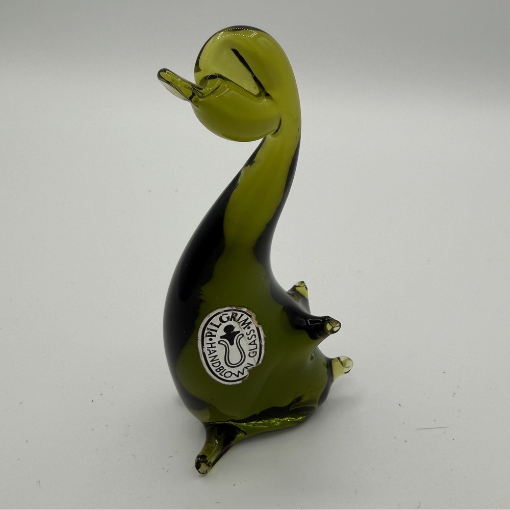 Vintage Pilgrim Glass Handblow Green Glass Duck Figurine Adorable Collectible